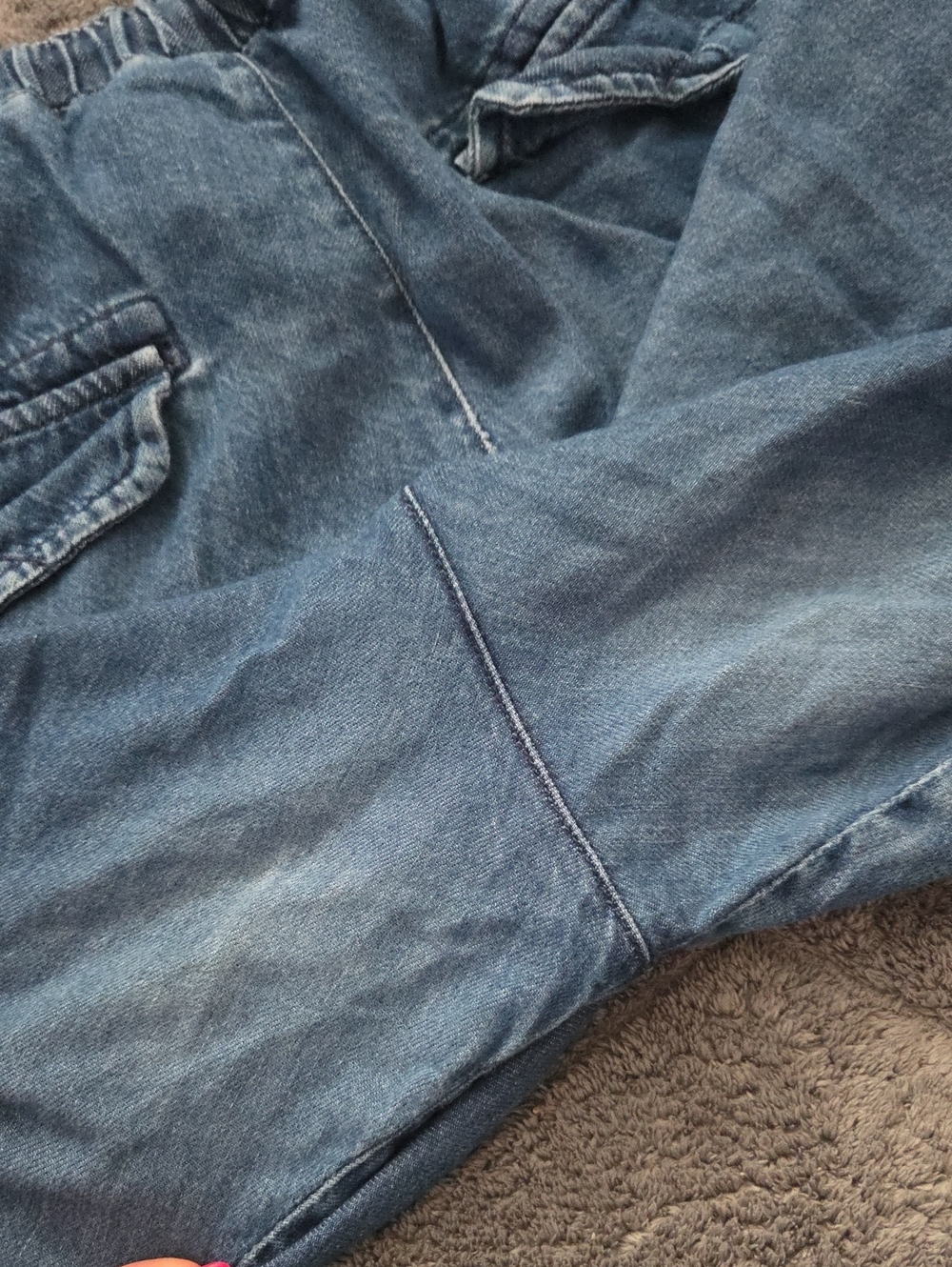 Pilcro Blue Denim Cottage Utility Jogger Jeans Ruched Legs Zipper Pockets Large - Picture 13 of 13